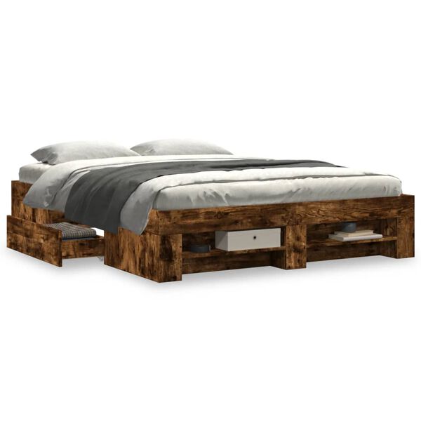 vidaXL Bed Frame without Mattress Smoked Oak 150x200 cm King Size Engineered Wood
