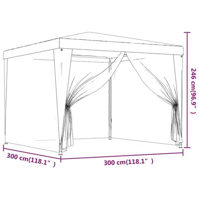 vidaXL Party Tent with 4 Mesh Sidewalls Red 3x3 m HDPE