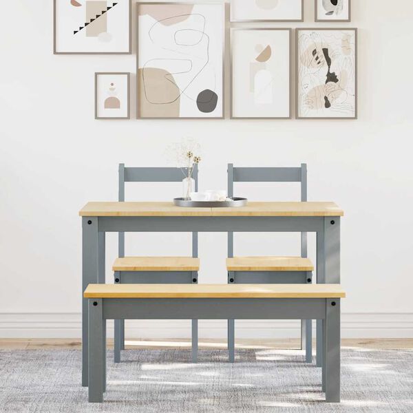 vidaXL 4 Piece Dining Set PANAMA Grey Solid Wood Pine