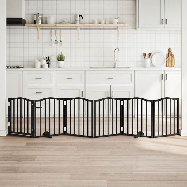 vidaXL Dog Gate with Door Foldable 6 Panels Black 300 cm Poplar Wood