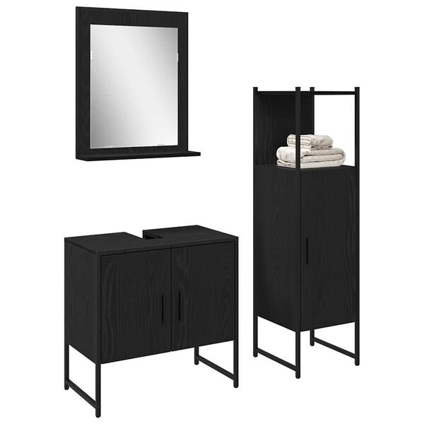 vidaXL Bathroom Furniture Set with Shelf 3 pcs Black Engineered wood