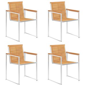 vidaXL Garden Chairs 4 pcs Solid Teak Wood and Stainless Steel
