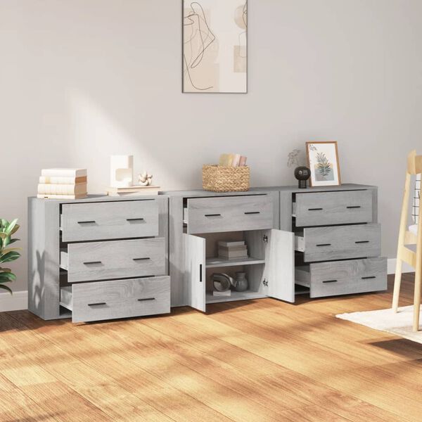 vidaXL Sideboards 3 pcs Grey Sonoma Engineered Wood
