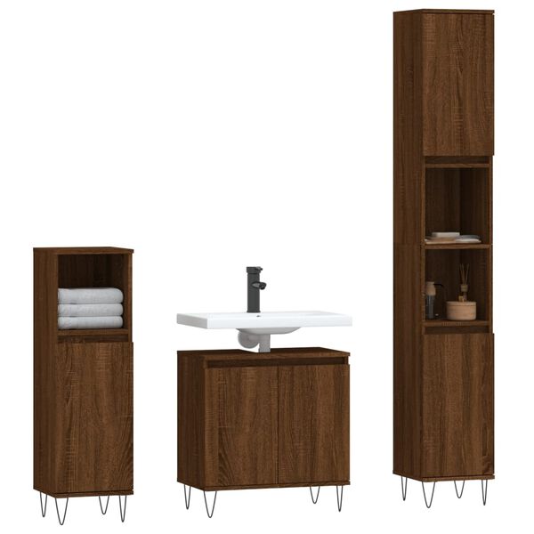 vidaXL 3 Piece Bathroom Cabinet Set Brown Oak Engineered Wood
