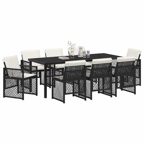 vidaXL Garden Dining Set 9 pcs Black Poly Rattan