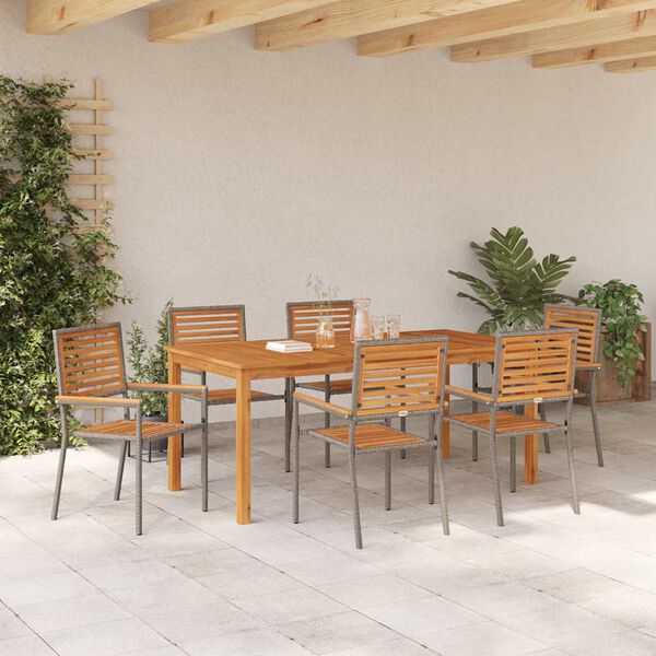 vidaXL Garden Dining Set 7 pcs Grey Solid Acacia Wood