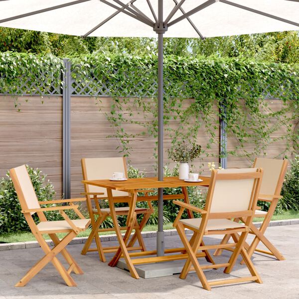 vidaXL 5 Piece Garden Dining Set Beige Fabric and Solid Wood