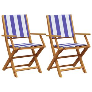 vidaXL Garden Chairs 2 pcs Blue and White Solid Wood Acacia and Fabric