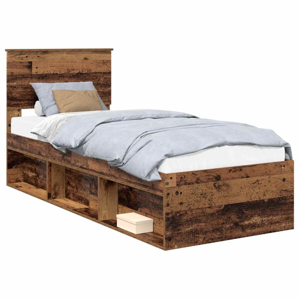 vidaXL Bed Frame with Headboard Old Wood 75 x 190 cm Solid Pine Wood
