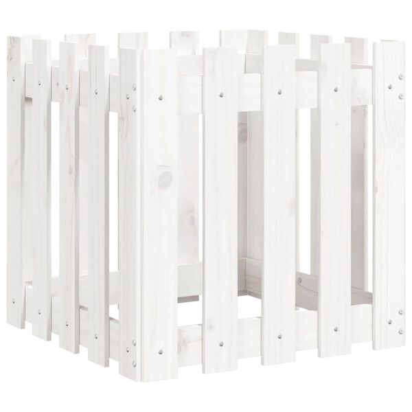 vidaXL Garden Planter with Fence Design White 50x50x50 cm Solid Wood Pine