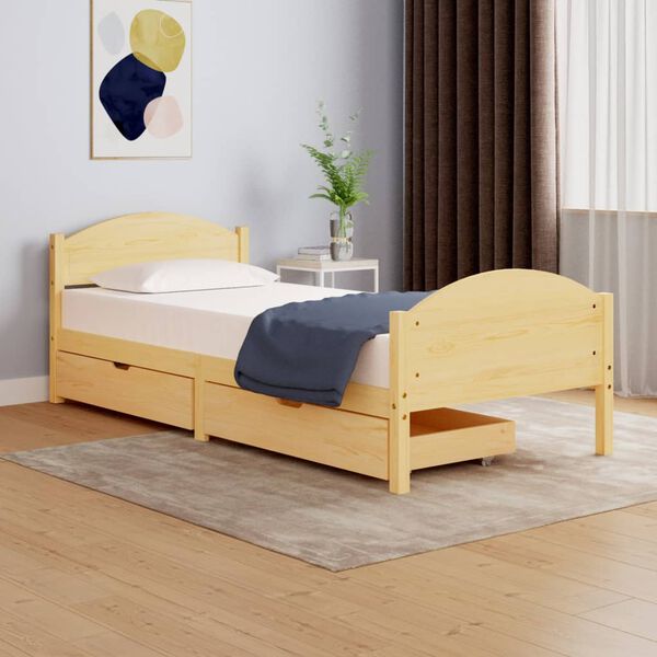 vidaXL Bed Frame without Mattress with 2 Drawers Solid Wood 100x200 cm