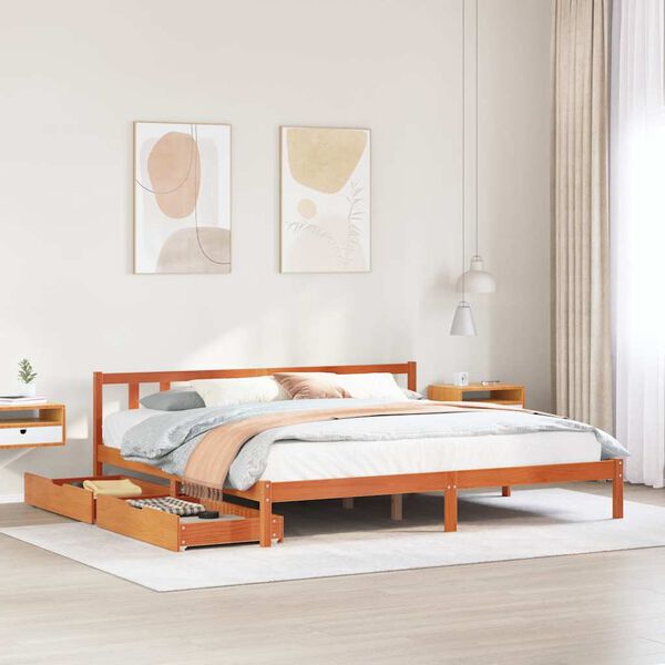 vidaXL Bed Frame without Mattress Wax Brown 180x200 cm Super King Solid Wood Pine