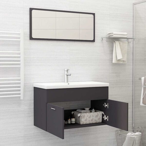 vidaXL 2 Piece Bathroom Furniture Set Grey Engineered Wood