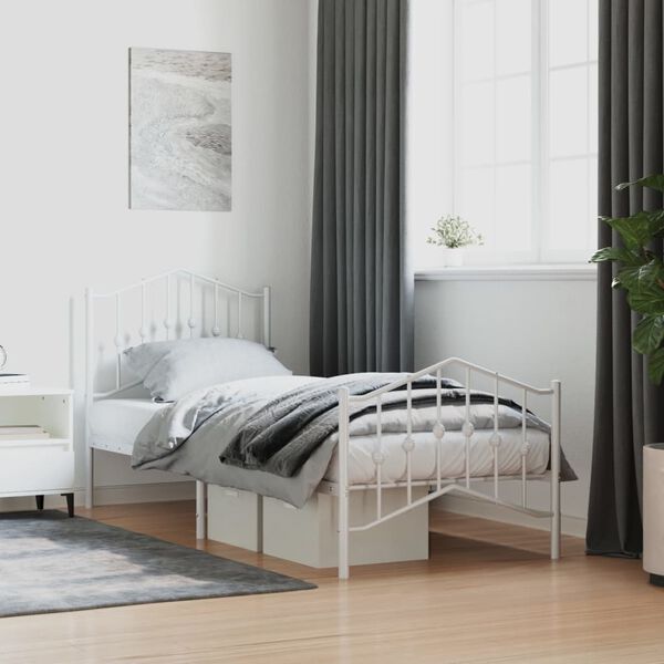 vidaXL Metal Bed Frame without Mattress with Footboard White 80x200cm