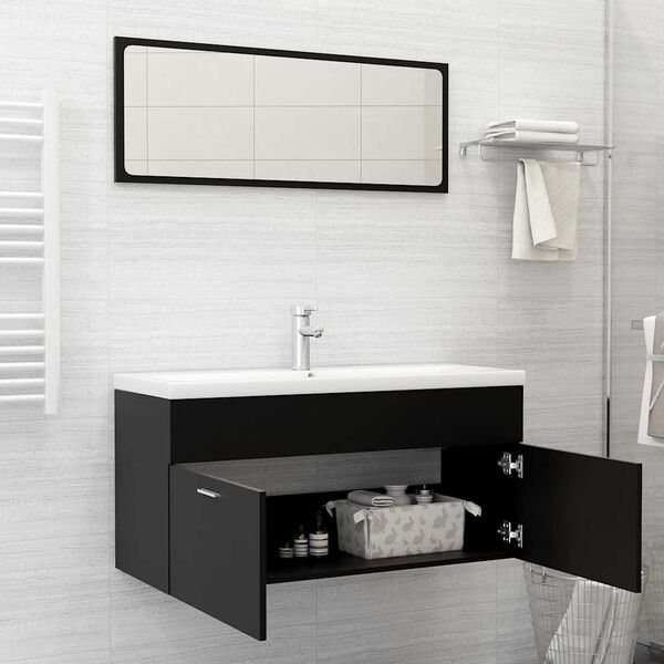 vidaXL 2 Piece Bathroom Furniture Set Black Engineered Wood