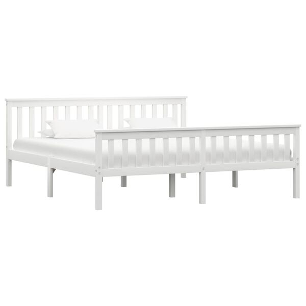 vidaXL Bed Frame without Mattress White Solid Pinewood 180x200 cm Super King