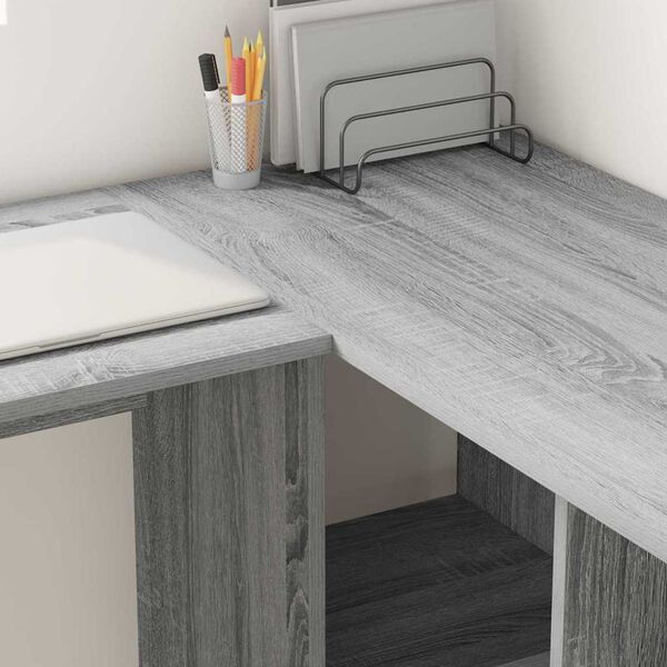 vidaXL Desk with Shelf Grey Sonoma 142 x 102 x 73 cm Engineered Wood