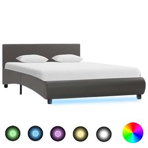 vidaXL Bed Frame with LED without Mattress Grey Faux Leather 120x200 cm