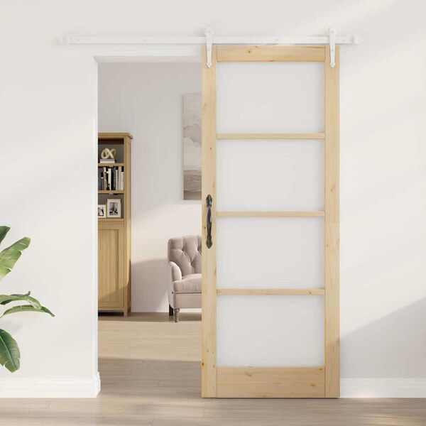 vidaXL Sliding Door Natural 83 x 211 cm Solid Pine Wood and Glass