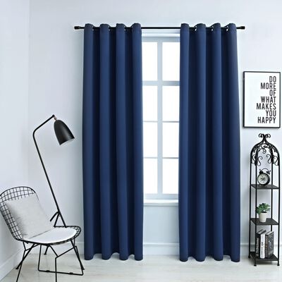 vidaXL Blackout Curtains with Metal Rings 2 pcs Blue 140x175 cm