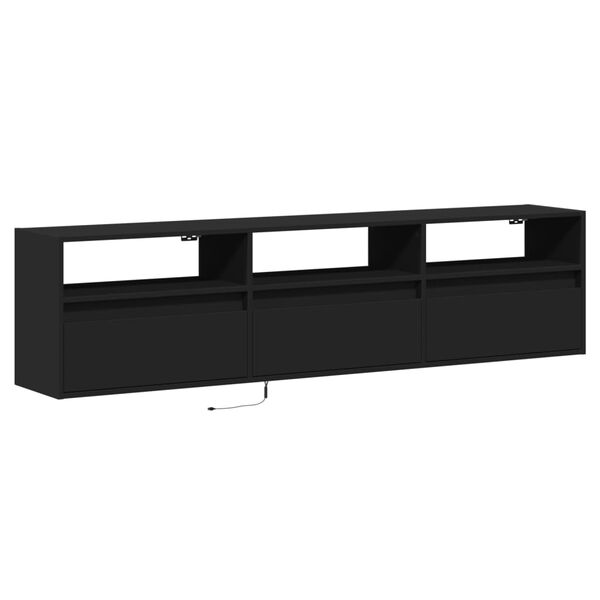 vidaXL TV Wall Cabinet with LED Black 180x31x45 cm