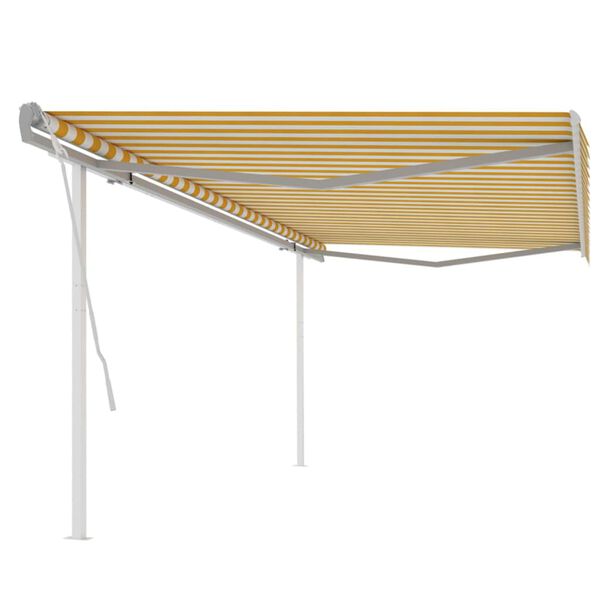 vidaXL Manual Retractable Awning with Posts 5x3 m Yellow and White