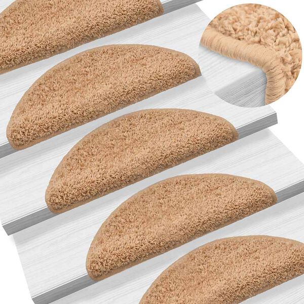vidaXL Stair Mats 15 pcs 56x17x3 cm Beige Half Round