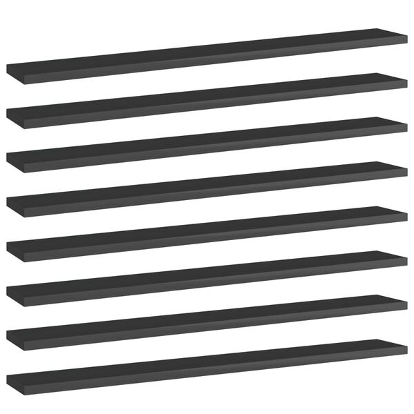 vidaXL Bookshelf Boards 8 pcs High Gloss Black 80x10x1.5 cm Engineered Wood