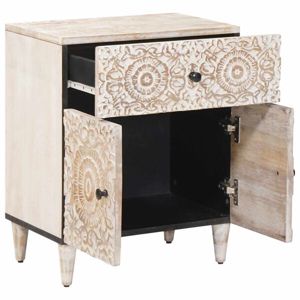 vidaXL Bed cabinet with Drawer White 50 x 33 x 60 cm Solid Mango Wood