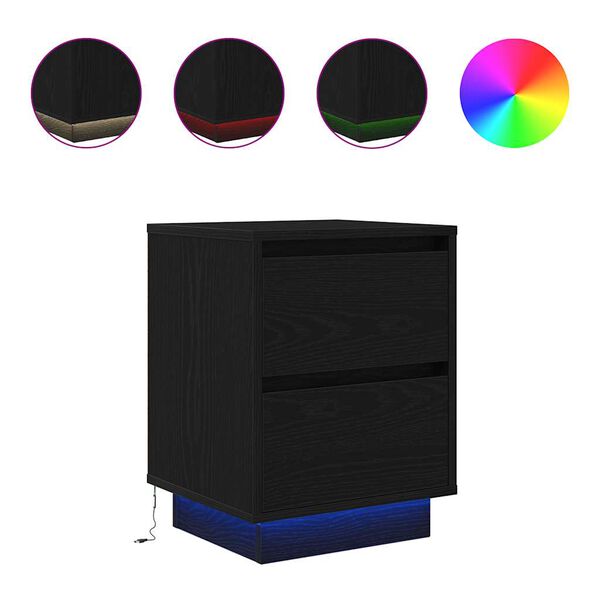 vidaXL Bedside Cabinets with LED Lights&nbsp;2 pcs Black 38x34x50 cm