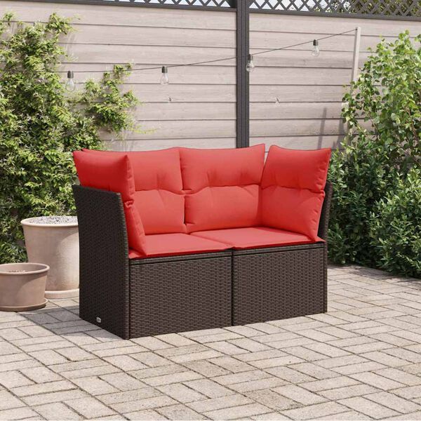 vidaXL Garden Sofa with Cushion 7 pcs Brown and red Poly rattan