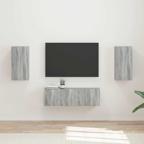 vidaXL TV Wall Cabinet Set 4 pcs Grey Sonoma Engineered Wood