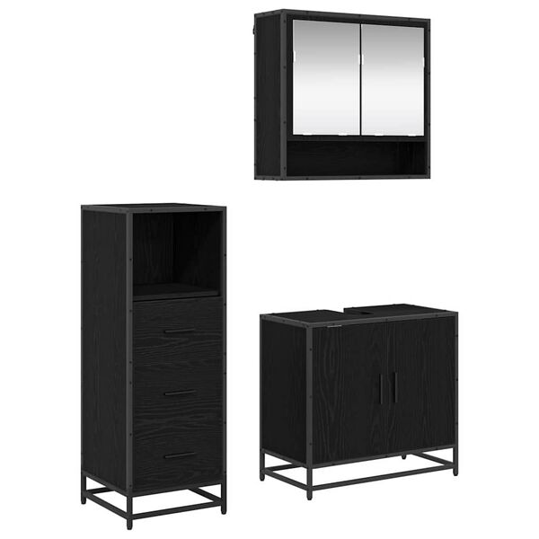 vidaXL Bathroom Furniture Set 3 pcs Black oak Engineered wood