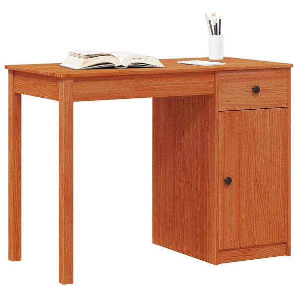 vidaXL Desk with Drawer Wax Brown 100 x 50 x 74 cm Solid Pine Wood