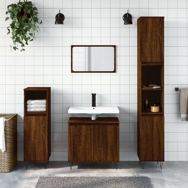 vidaXL 3 Piece Bathroom Cabinet Set Brown Oak Engineered Wood