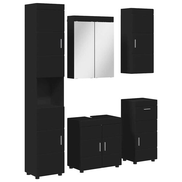 vidaXL Bathroom Furniture Set with Drawer TULUM Black Engineered Wood