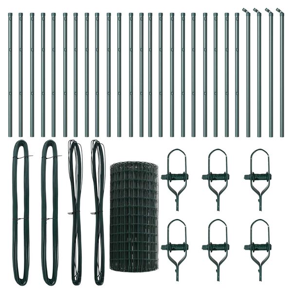 vidaXL Fence with Post Green 0.4 x 50 m Steel and PVC