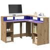 vidaXL Desk with LED Lights Artisian Oak 130x130x91 cm Engineered Wood
