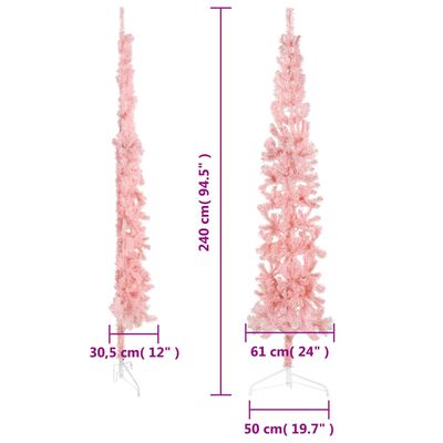 vidaXL Slim Artificial Half Christmas Tree with Stand Pink 240 cm