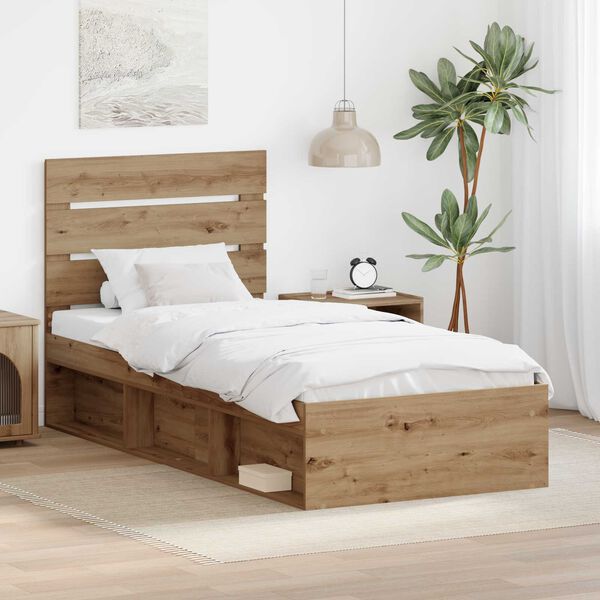 vidaXL Bed Frame Artisian Oak 90 x 200 cm Solid Pine Wood