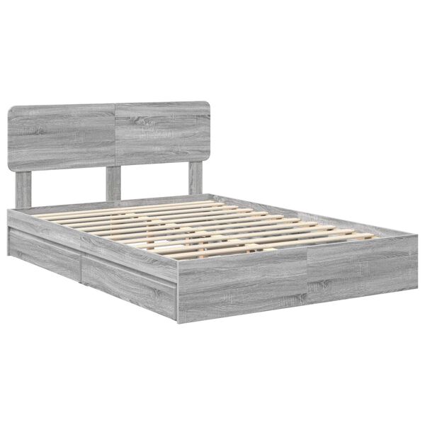 vidaXL Storage Bed Grey Sonoma 140 x 200 cm Engineered Wood