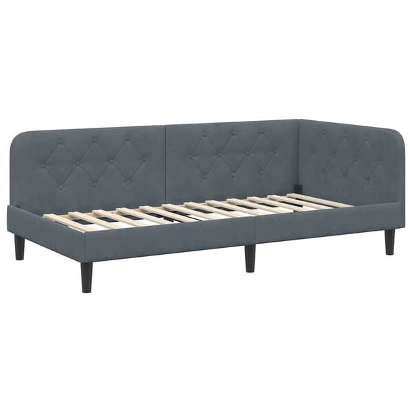 vidaXL Corner Bed Frame with Headboard Dark Grey 90 x 200 cm Velvet