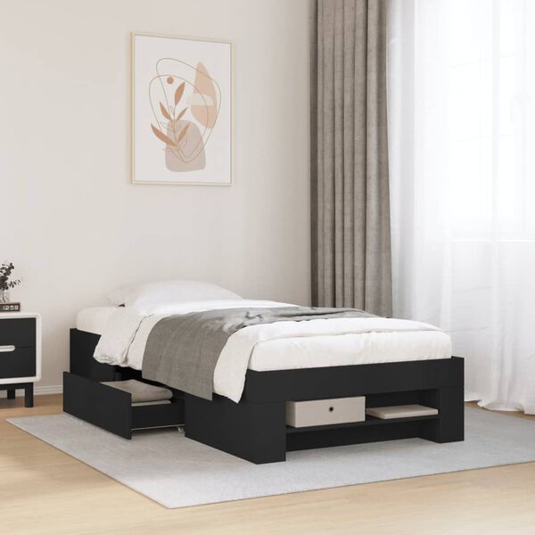 vidaXL Bed Frame without Mattress Black 90x190 cm Single Engineered Wood