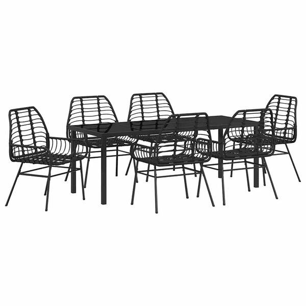 vidaXL Garden Dining Set 7 pcs Black Poly Rattan