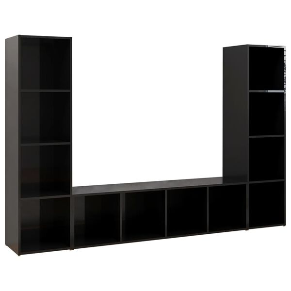 vidaXL TV Cabinets 3 pcs High Gloss Black 142.5x35x36.5 cm Engineered Wood