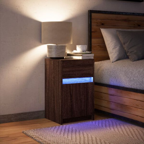 vidaXL Bedside Cabinet with LED Lights Brown Oak Engineered Wood