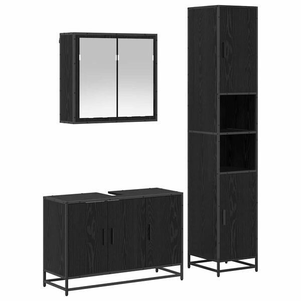 vidaXL Bathroom Furniture Set 3 pcs Black Oak Engineered Wood