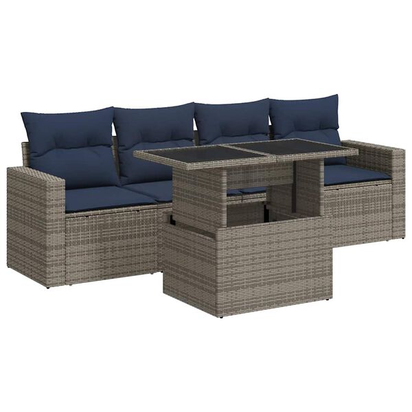 vidaXL 5 Piece Garden Sofa Set with Cushions Grey Poly Rattan Acacia