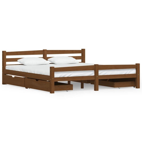 vidaXL Bed Frame without Mattress Honey Brown Solid Wood 180x200 cm Super King (322080+2x321987)
