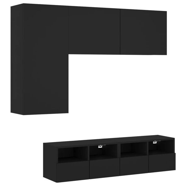 vidaXL 4 Piece TV Wall Units Black Engineered Wood